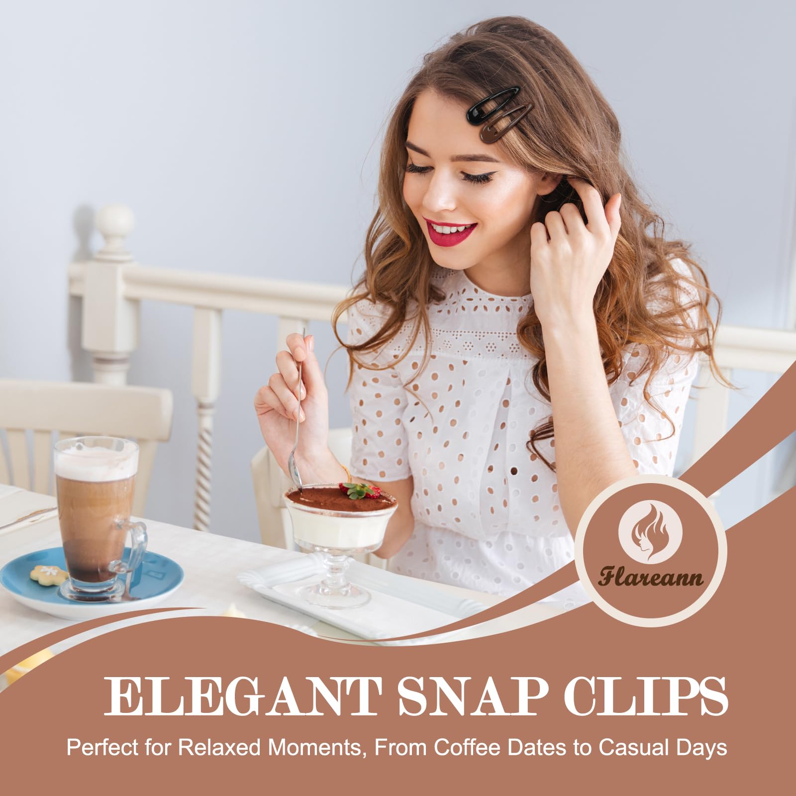 Pinces FLAREANN brun clair brillantes, accessoire minimaliste pour coiffure rapide.