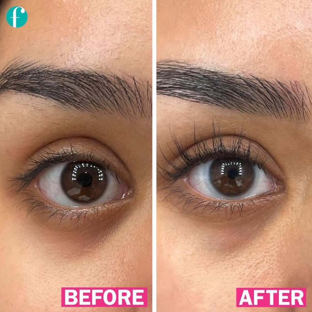 FLASHSERUM – cils naturels longs et bouclés sans extensions.