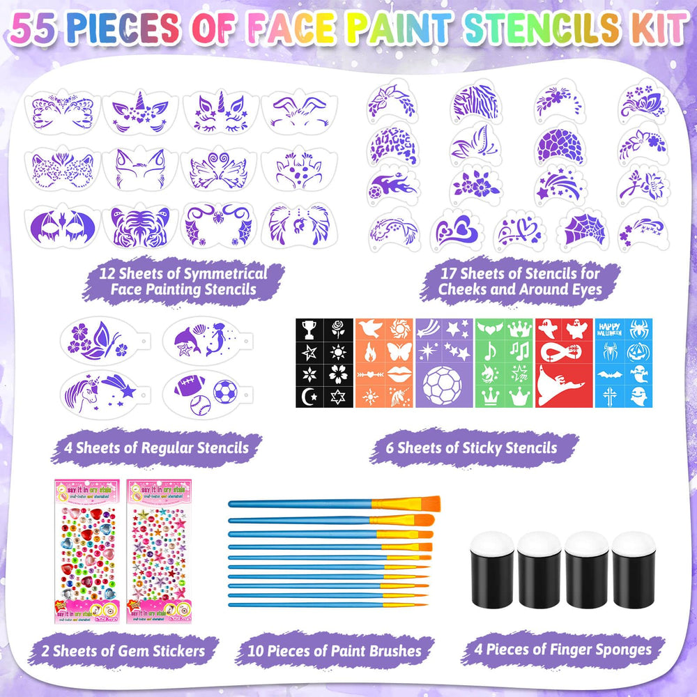 Flasoo pochoirs-visage-43-motifs élargissent vos options de design pour fêtes et corps.
