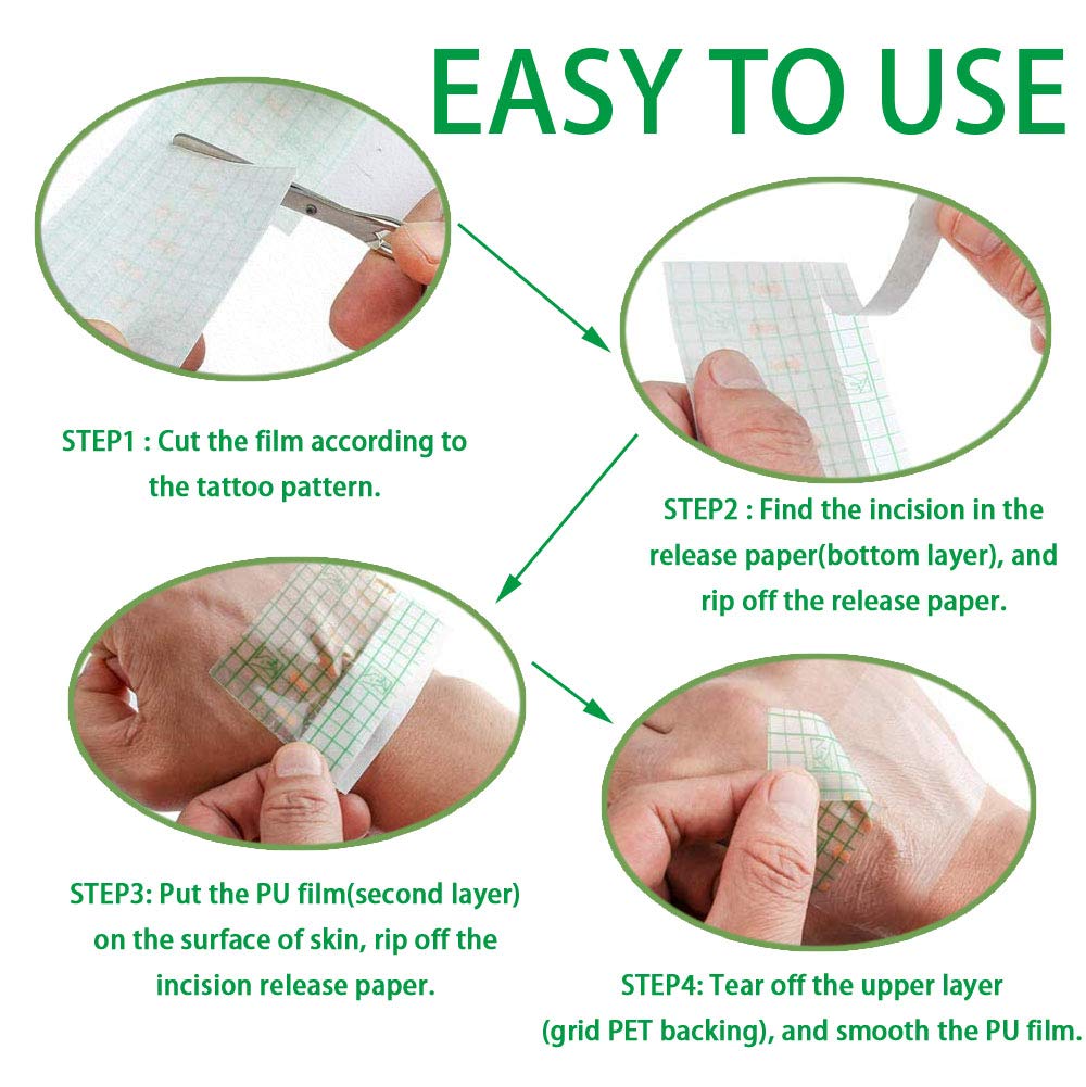 Flatoedu film tatouage transparent 8x8 po pour une couverture discrète.