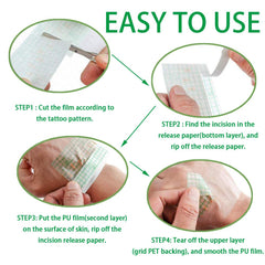 Flatoedu film tatouage transparent 8x8 po pour une couverture discrète.