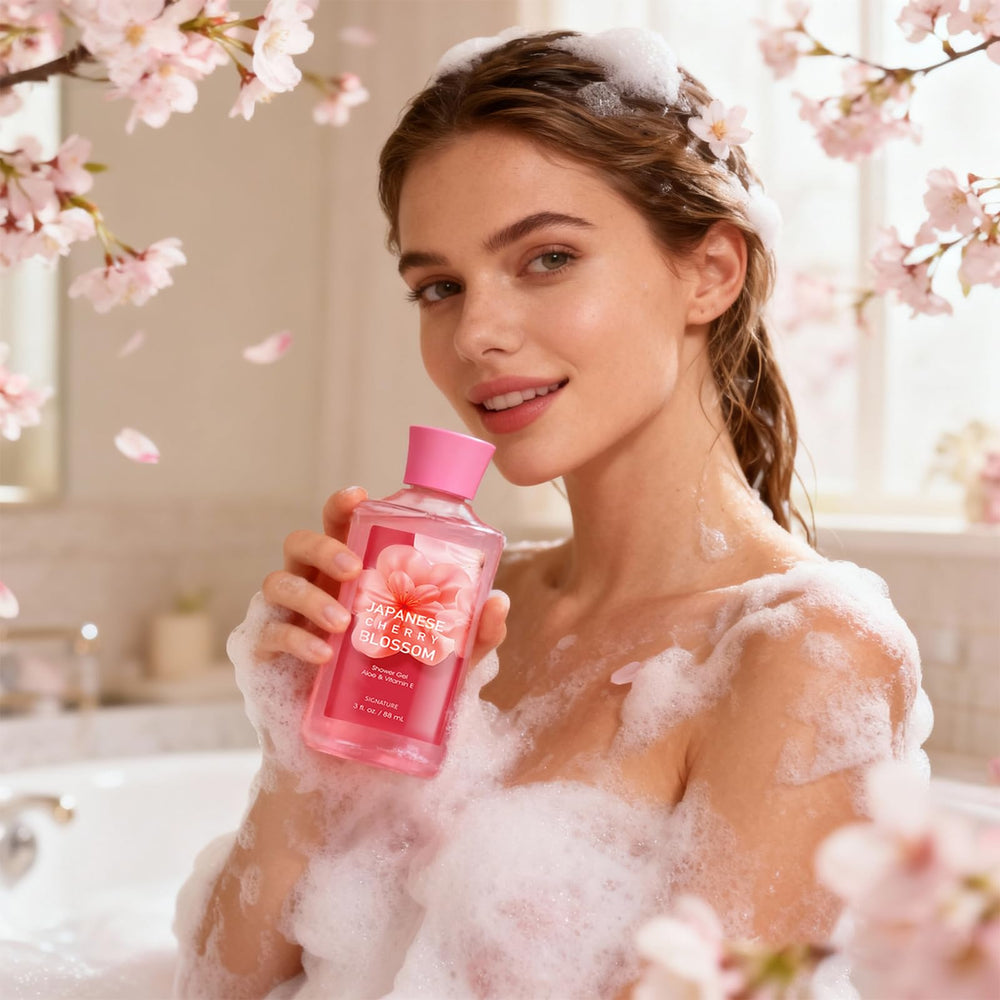 Ensemble fleur cerisier japonaise: coffret-bain élégant pour cadeau