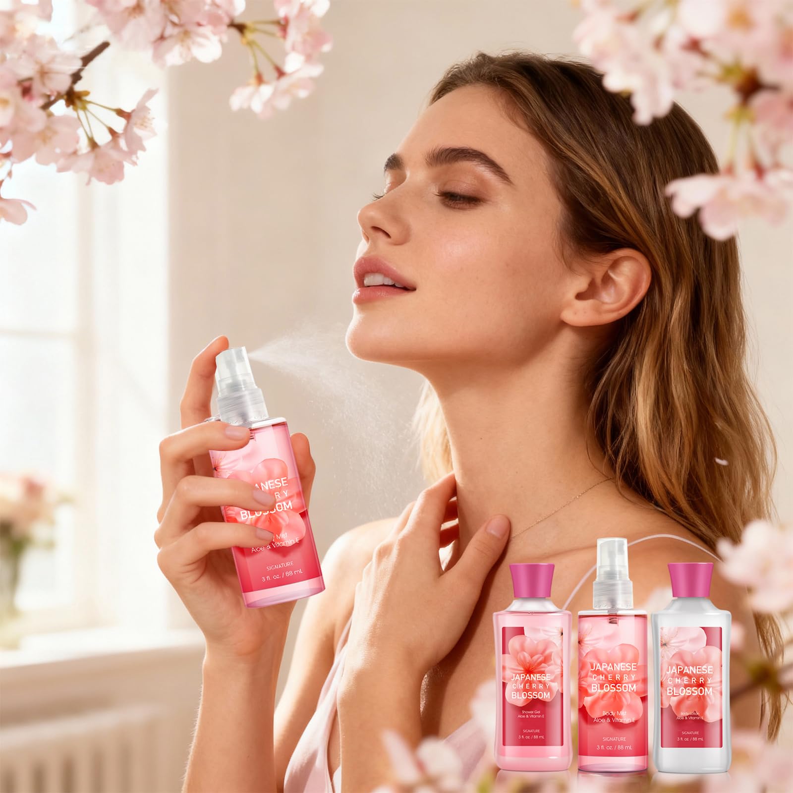 Ensemble fleur cerisier japonaise: ingrédients naturels et doux pour la peau