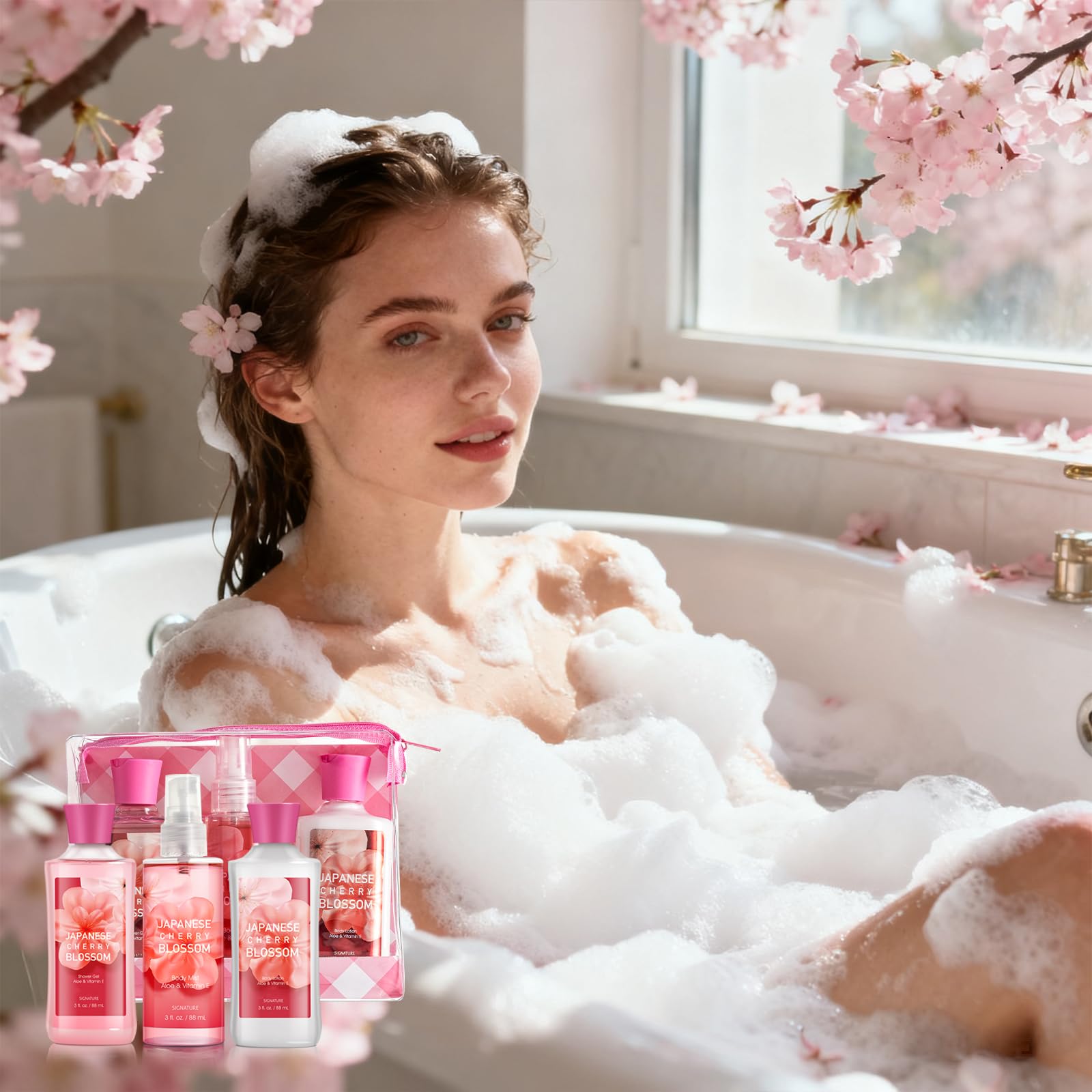 Ensemble fleur cerisier japonaise: texture soyeuse pour application douce