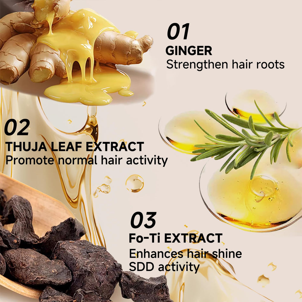 FLEXQW extrait de ginseng, ingrédients naturels visibles pour le cuir chevelu.