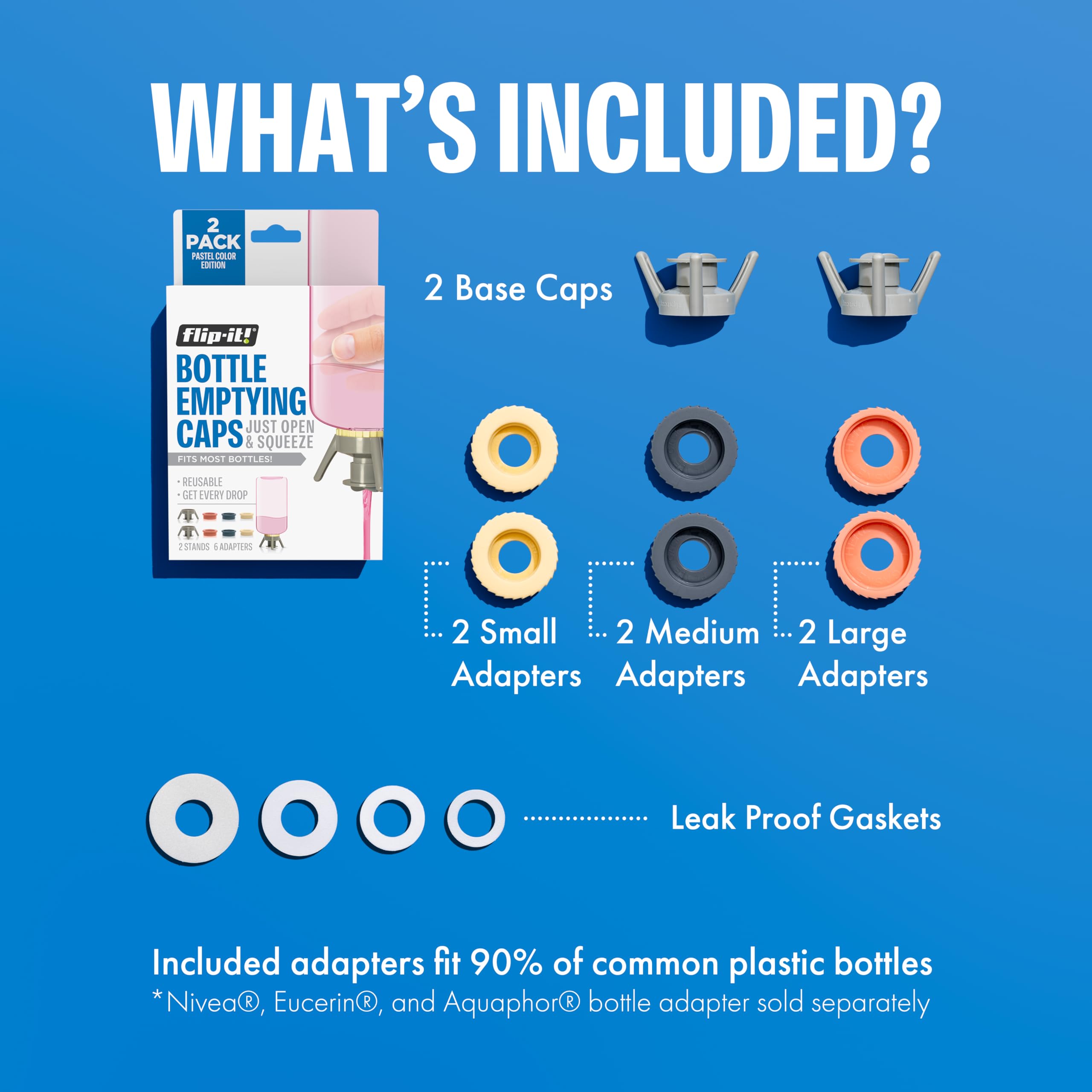 Flip-It! Adaptateurs petits 24mm, idéal pour petites bouteilles et produits délicats.