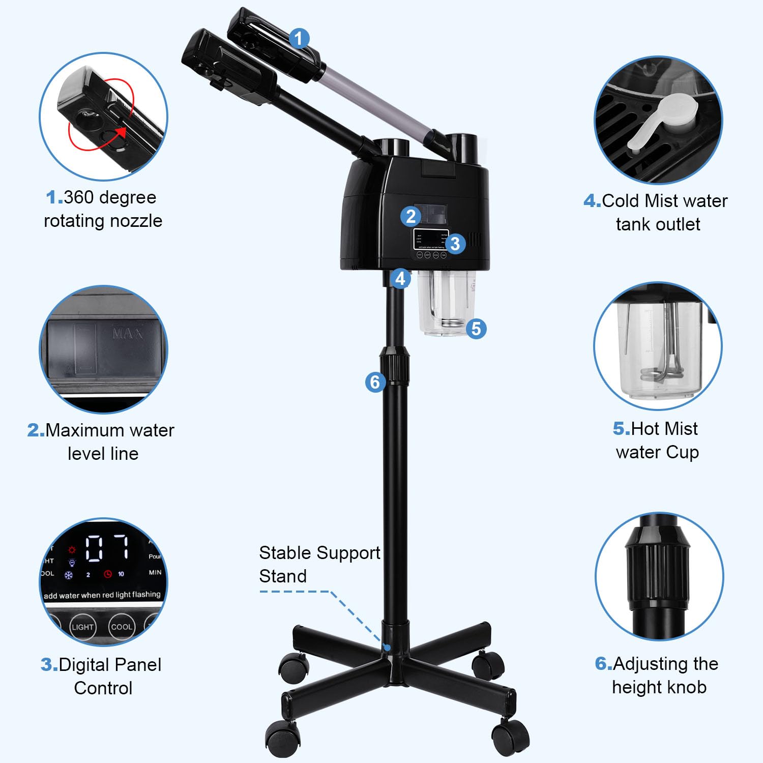 FLOLXNB Steamer – buse rotation 360° pour une utilisation confortable