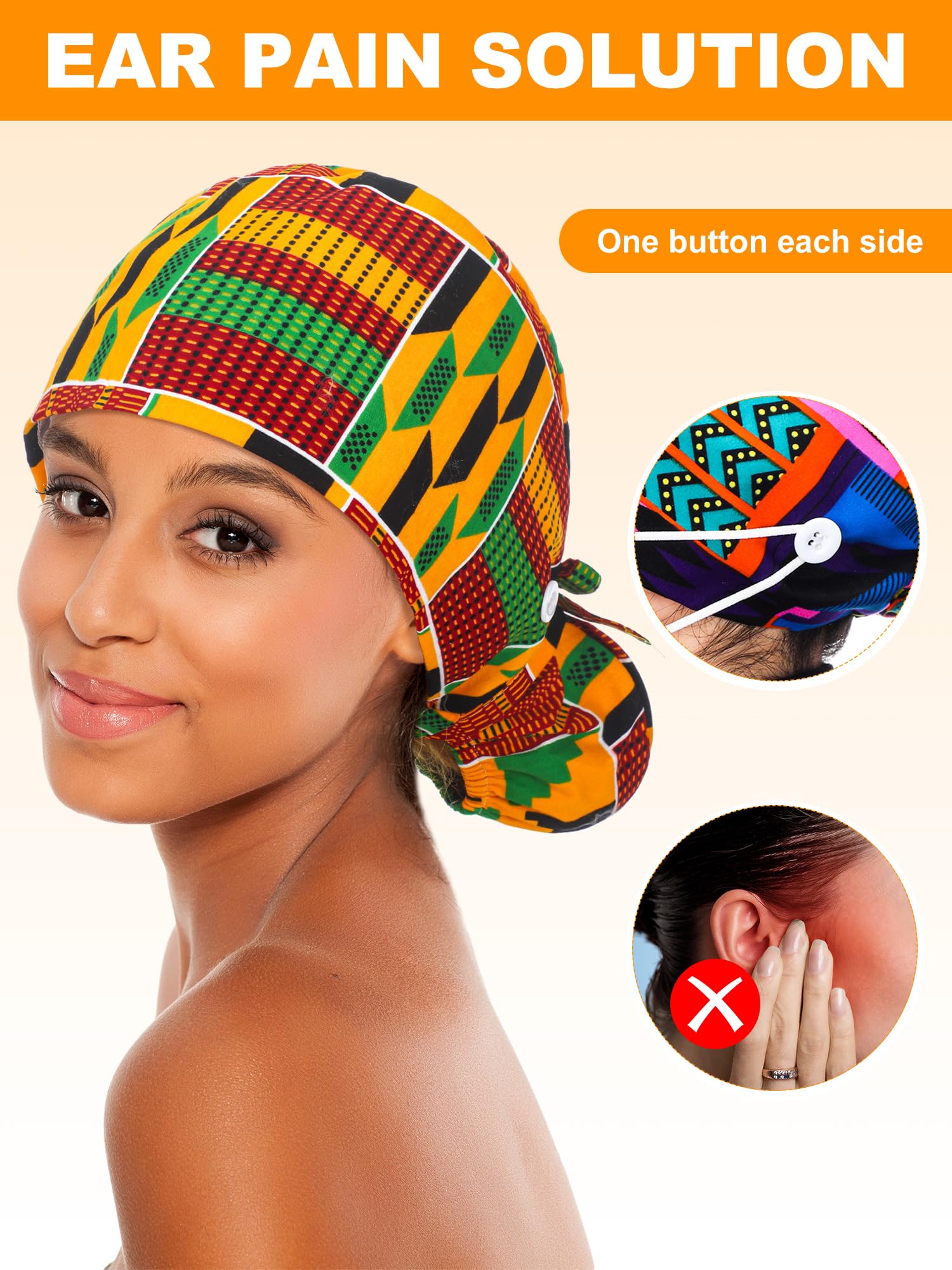Floraltop bonnet infirmière boutons pratiques pour ajustement et masque
