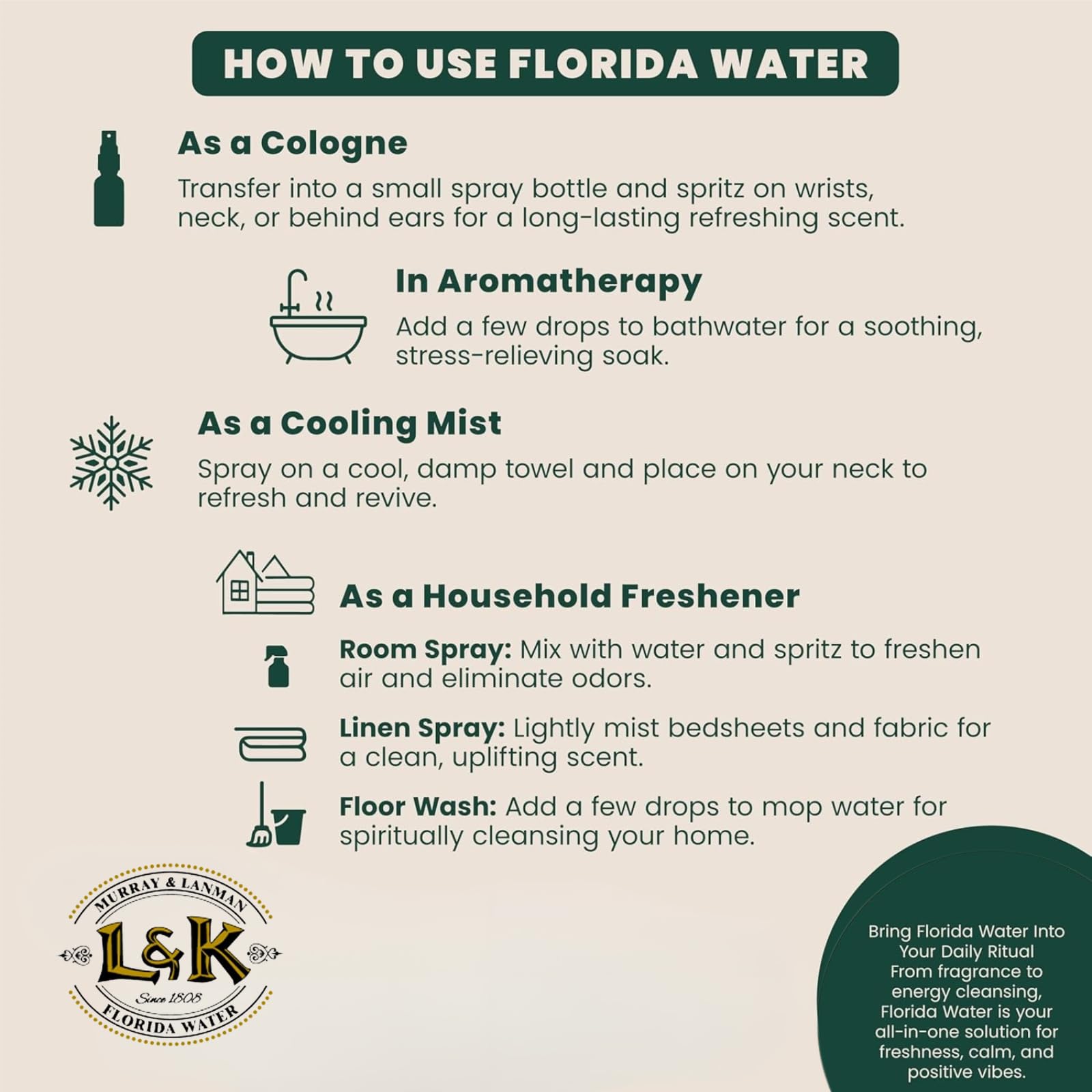 Florida Water – parfum corporel pour sentir frais toute la journée.