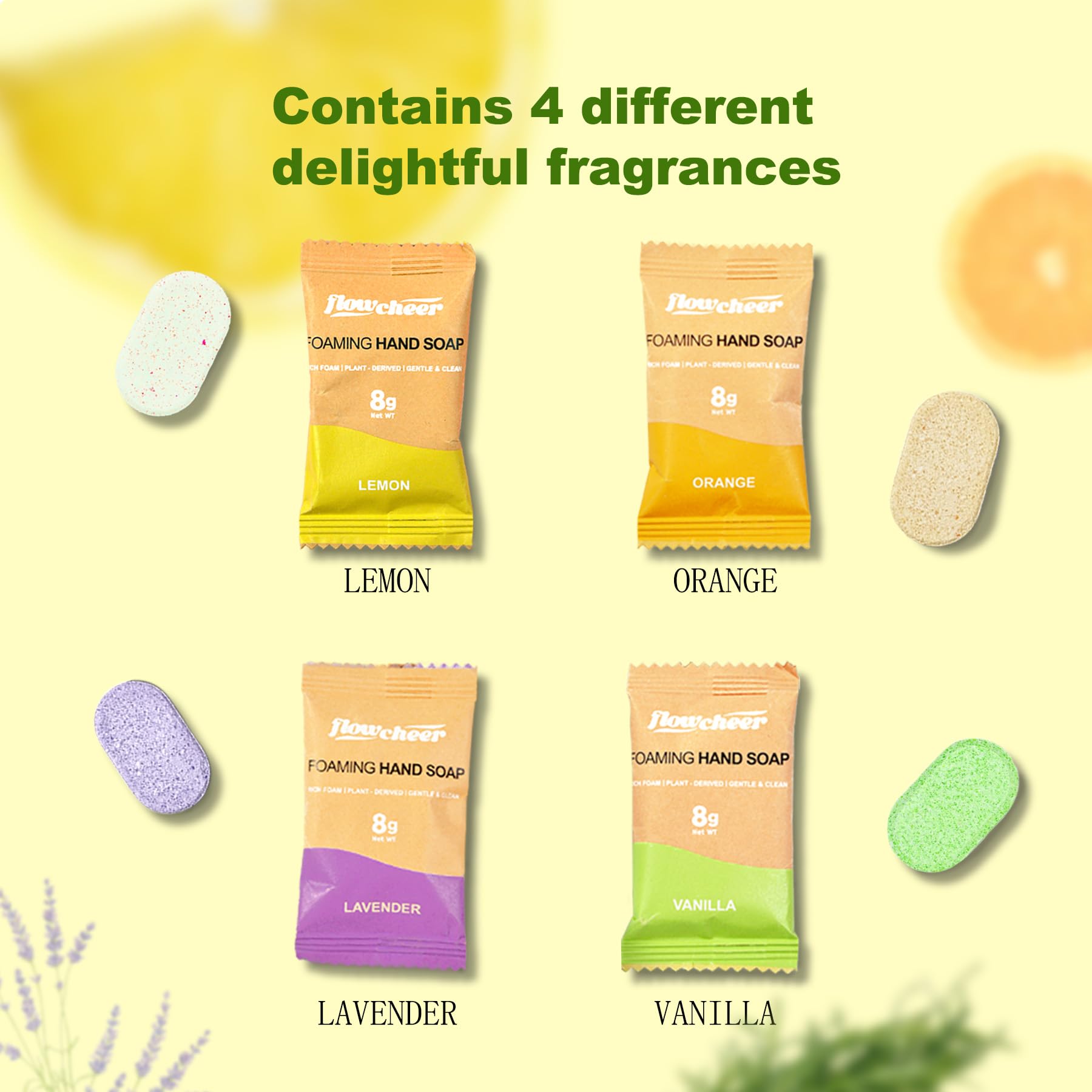 Flowcheer tablettes recharge savon moussant lavande pour une sensation apaisante