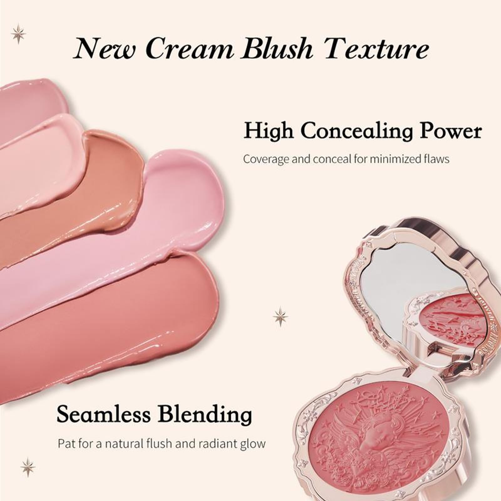Flower Knows Little Angel crème-blush, packaging rosace médiévale, élégant sur la coiffeuse.