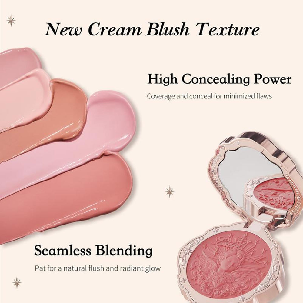Flower Knows Little Angel crème-blush, packaging rosace médiévale, élégant sur la coiffeuse.