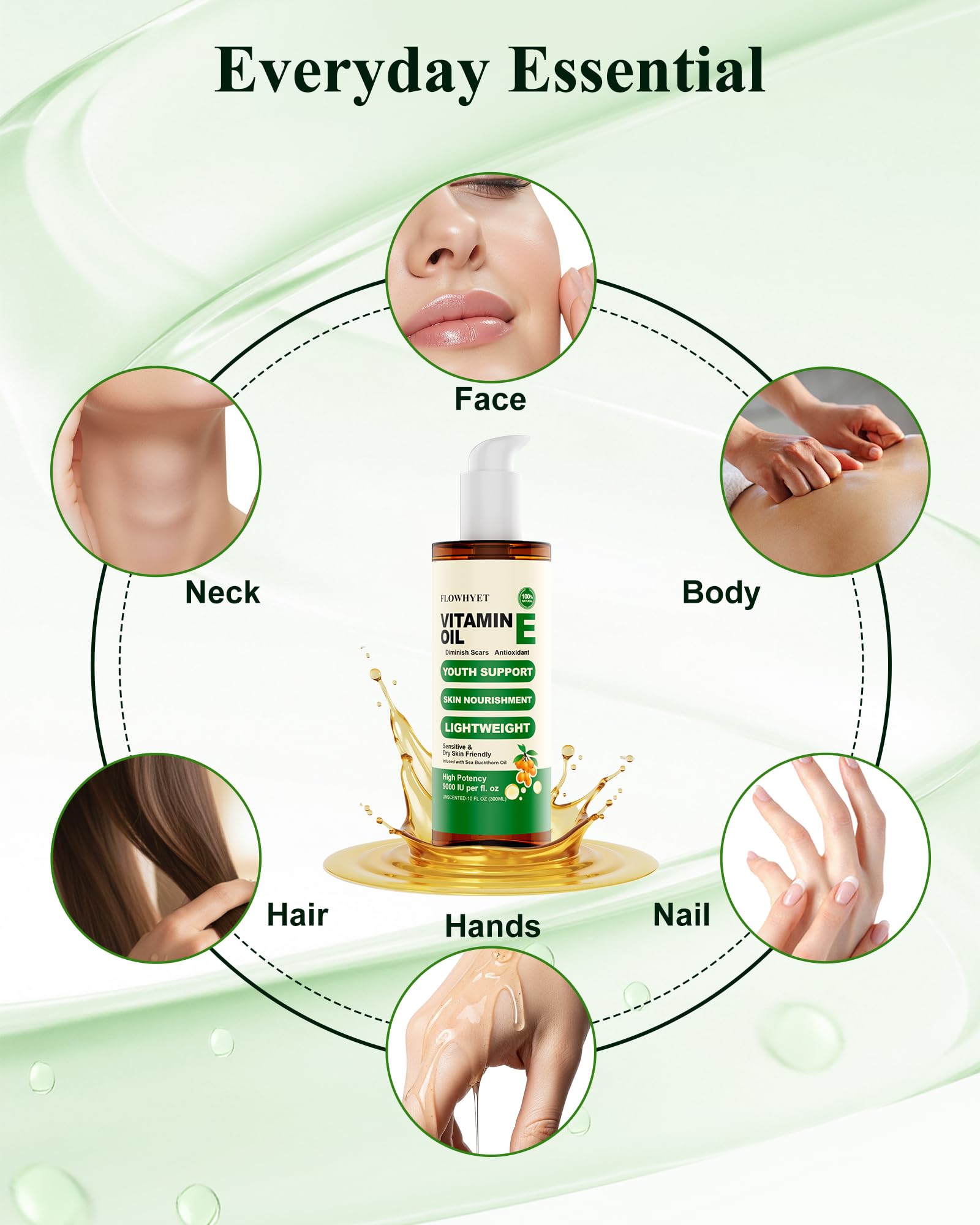 FLOWHYET huile vitamine E formulation naturelle, sans parabènes.