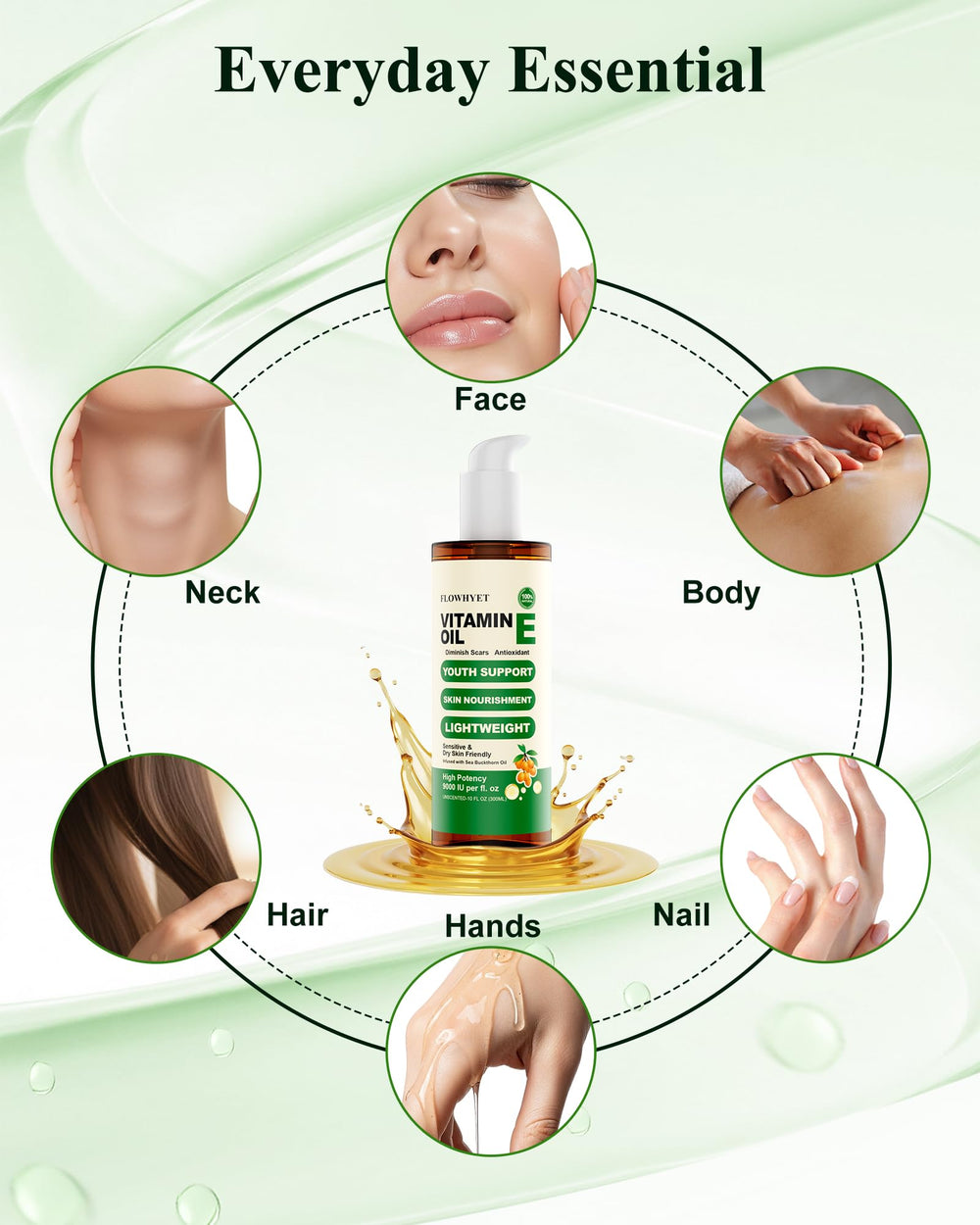 FLOWHYET huile vitamine E formulation naturelle, sans parabènes.