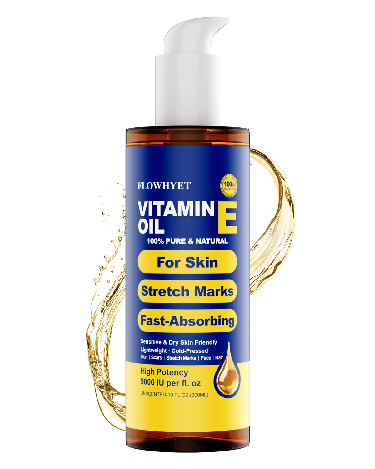 FLOWHYET huile vitamine E visage et corps, hydratation légère et absorption rapide.