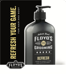 Floyd's 99 Refresh mint-cooling close-up highlights moisturizing, easy grooming.