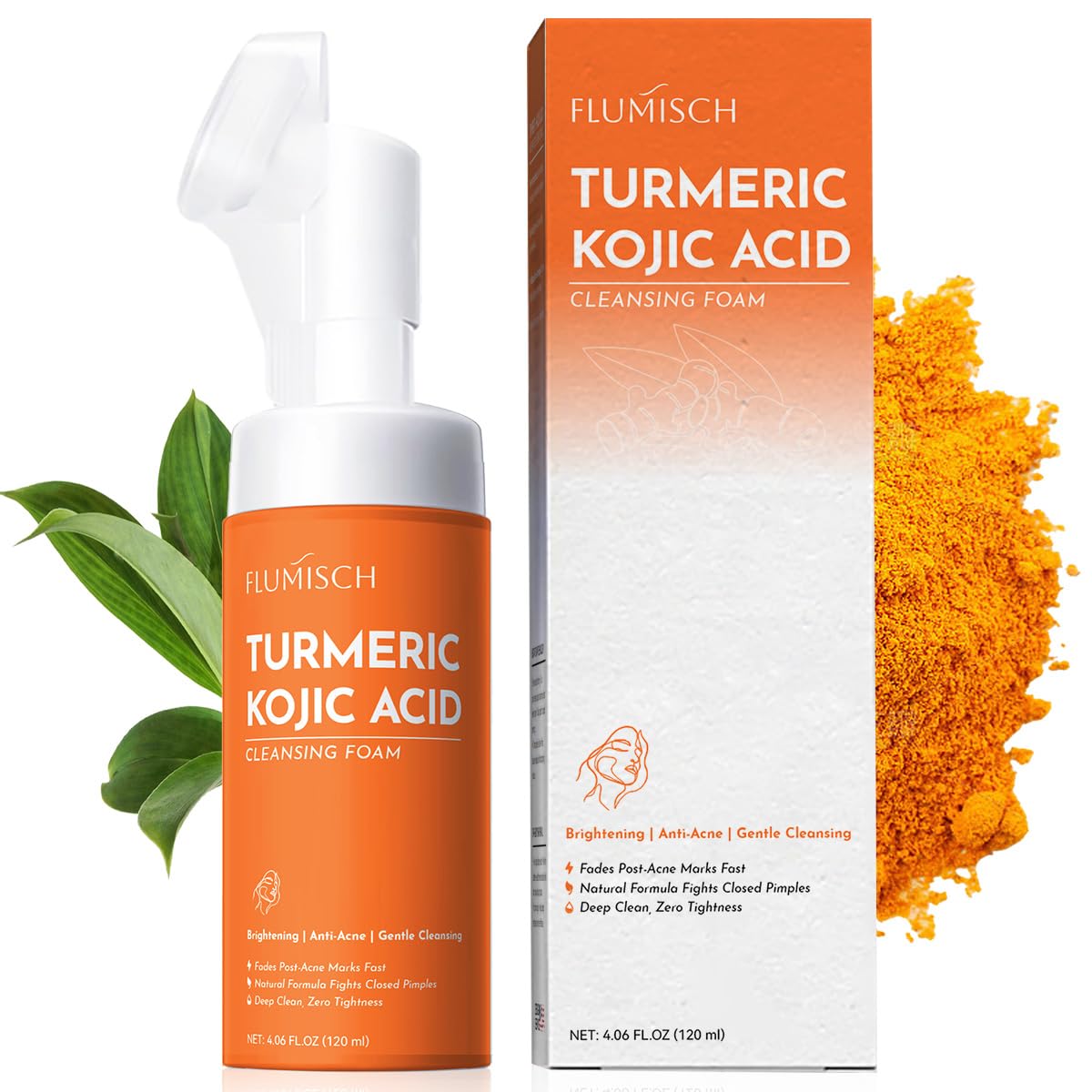 FluMisch Mousse nettoyante visage avec brosse silicone pour purification en profondeur.