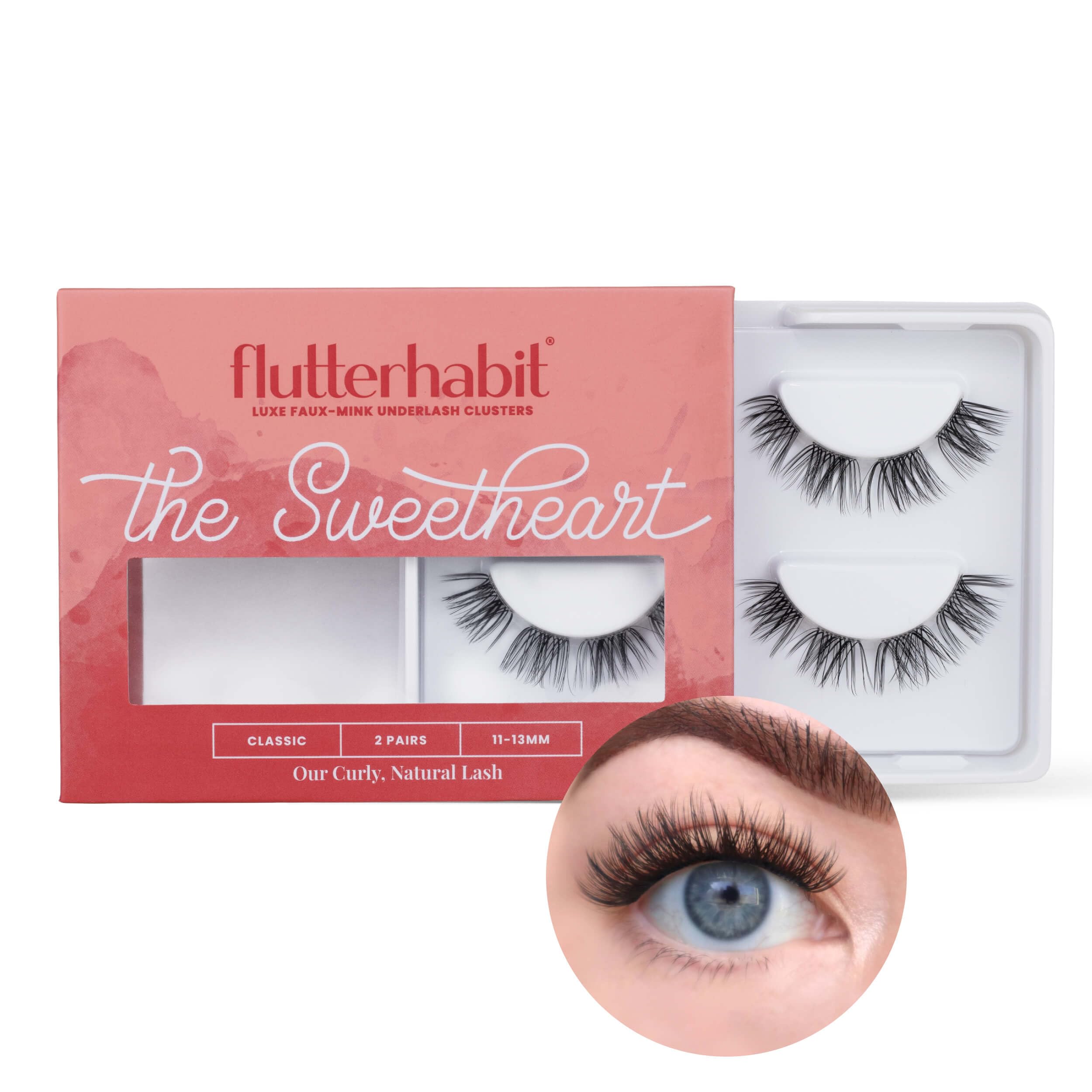 FlutterHabit Sweetheart Cils – pré-clusterés pour une pose rapide et naturelle.