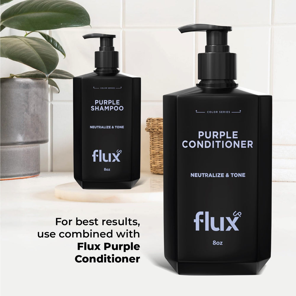 FLUX UP Shampoing Violet – brillance froide durable pour cheveux colorés.