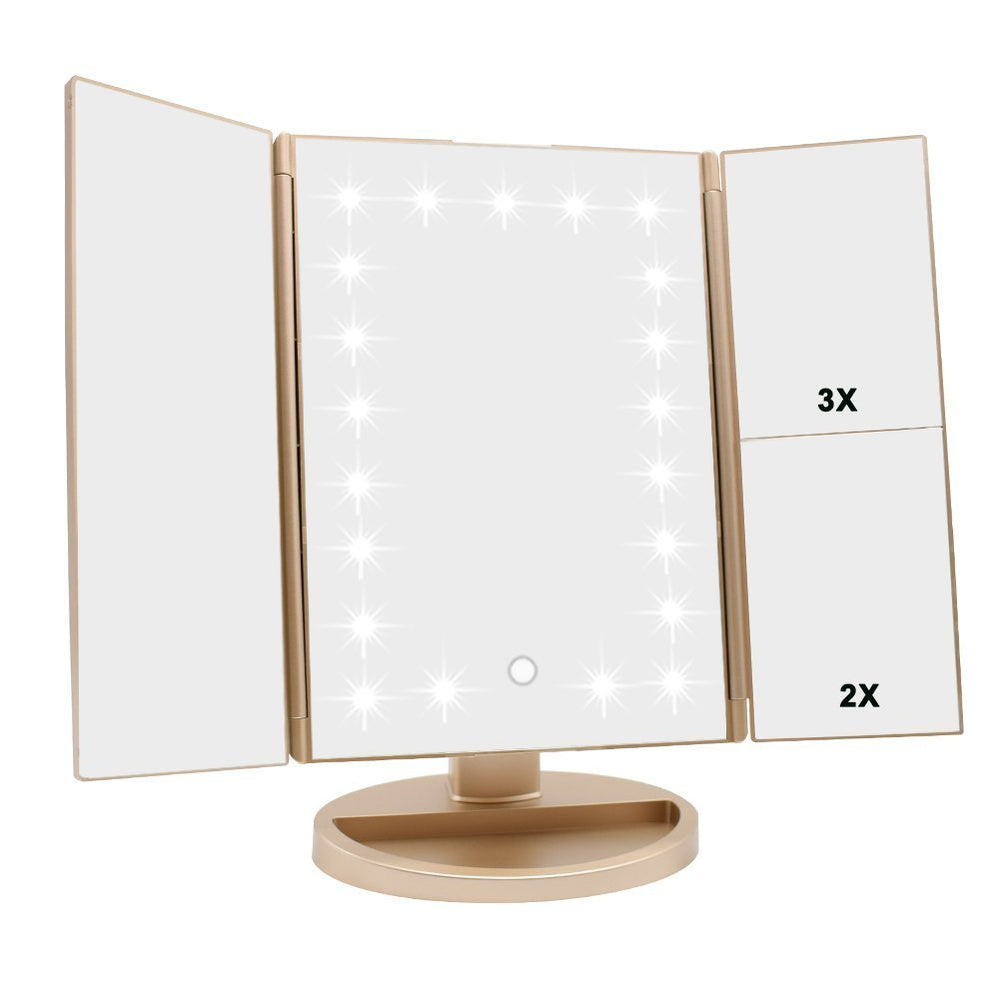 Flymiro Miroir à trois volets lumineux pour un maquillage précis grâce à l’éclairage intégré.