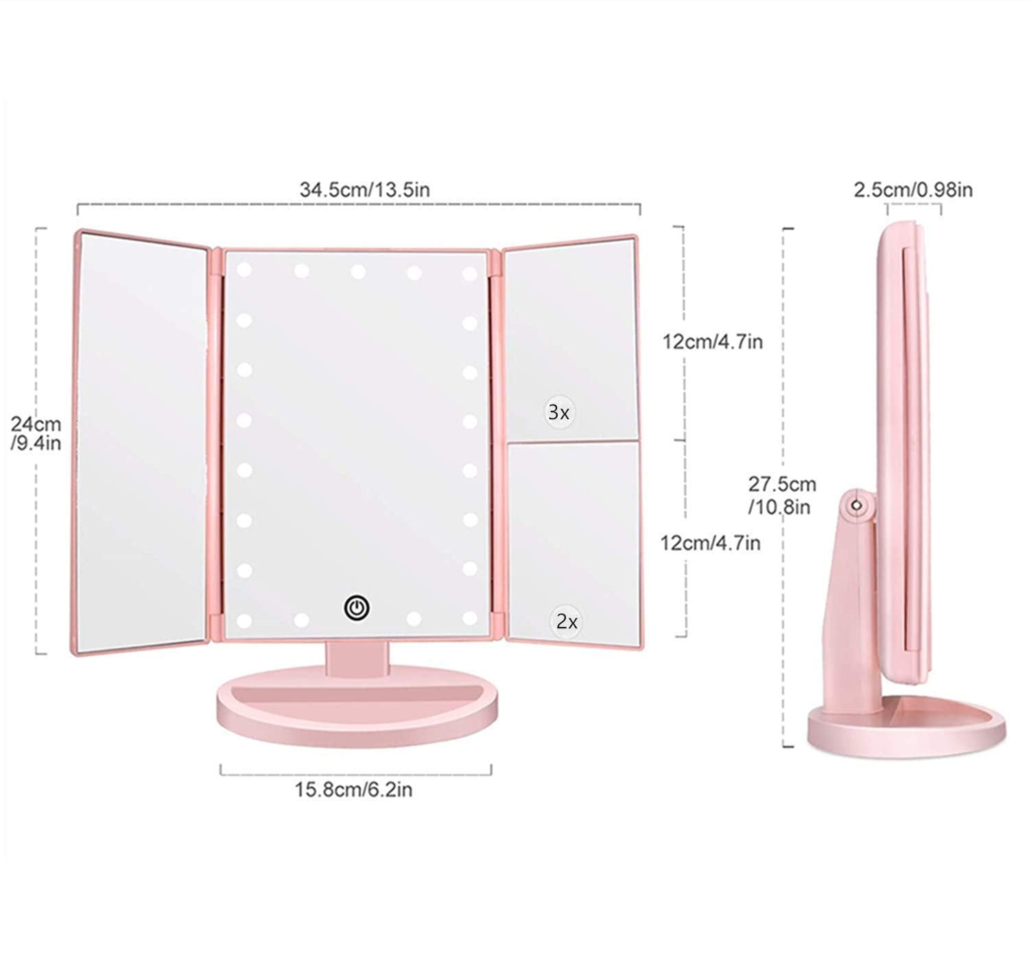 Flymiro Miroir or rose tri-fold, élégant et pratique.