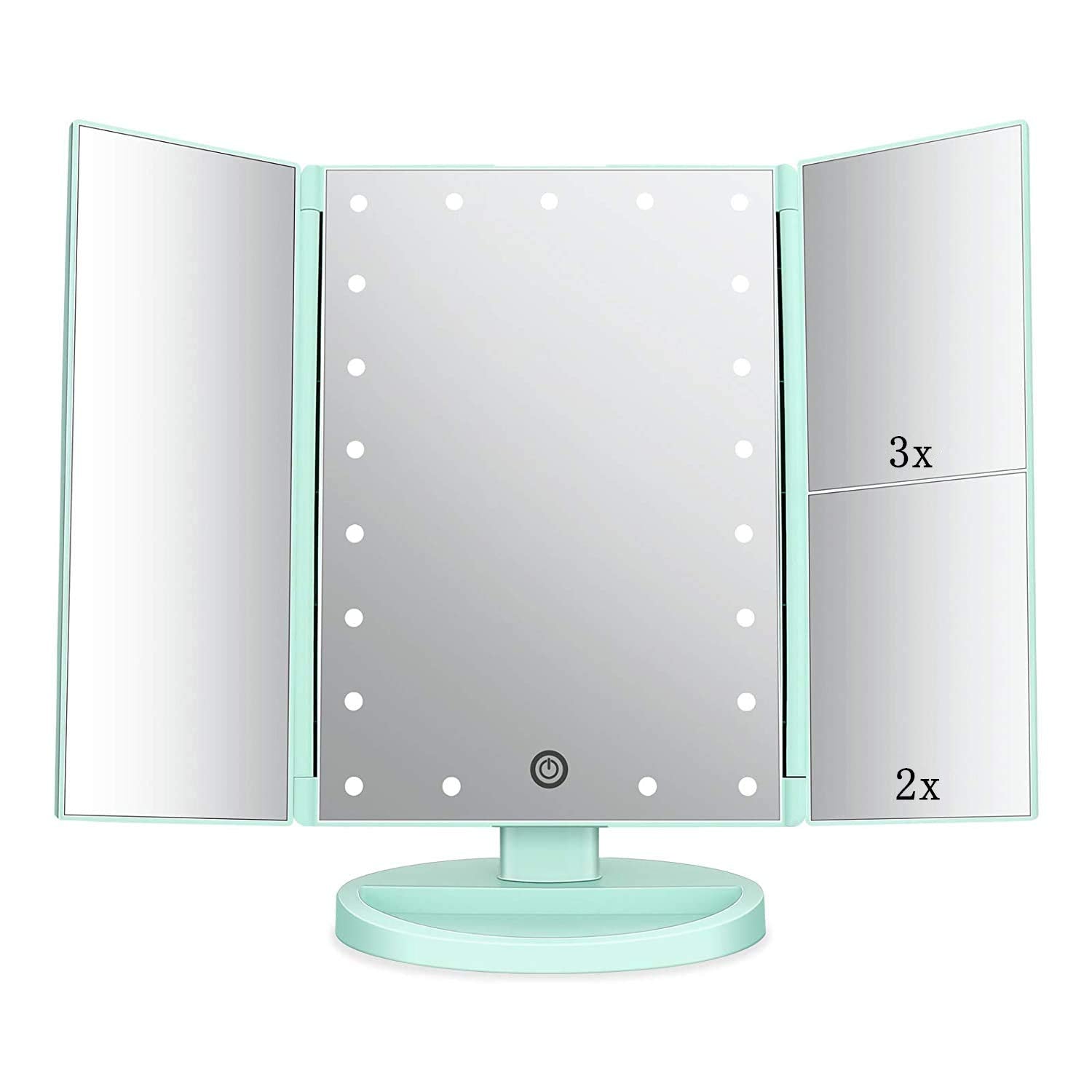 Flymiro Miroir tri-fold lumineux avec zoom 3x/2x pour un maquillage précis.