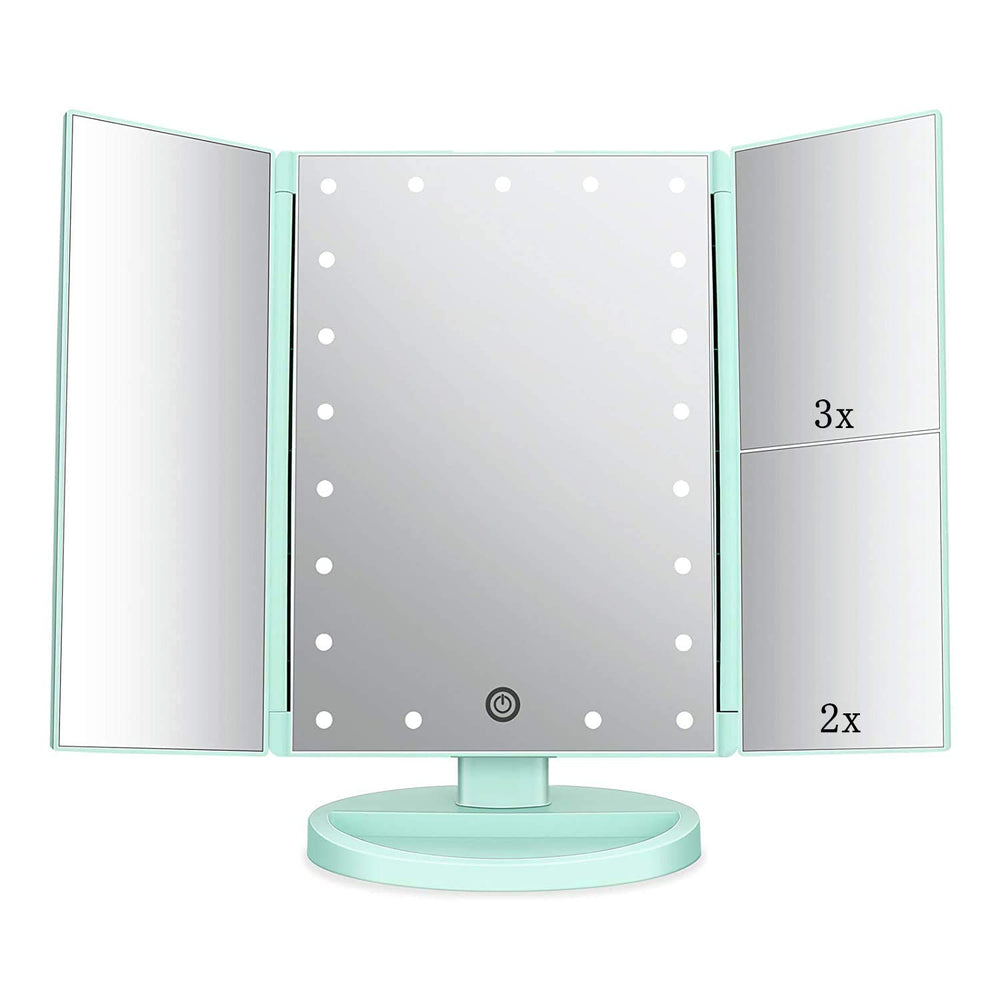 Flymiro Miroir tri-fold lumineux avec zoom 3x/2x pour un maquillage précis.