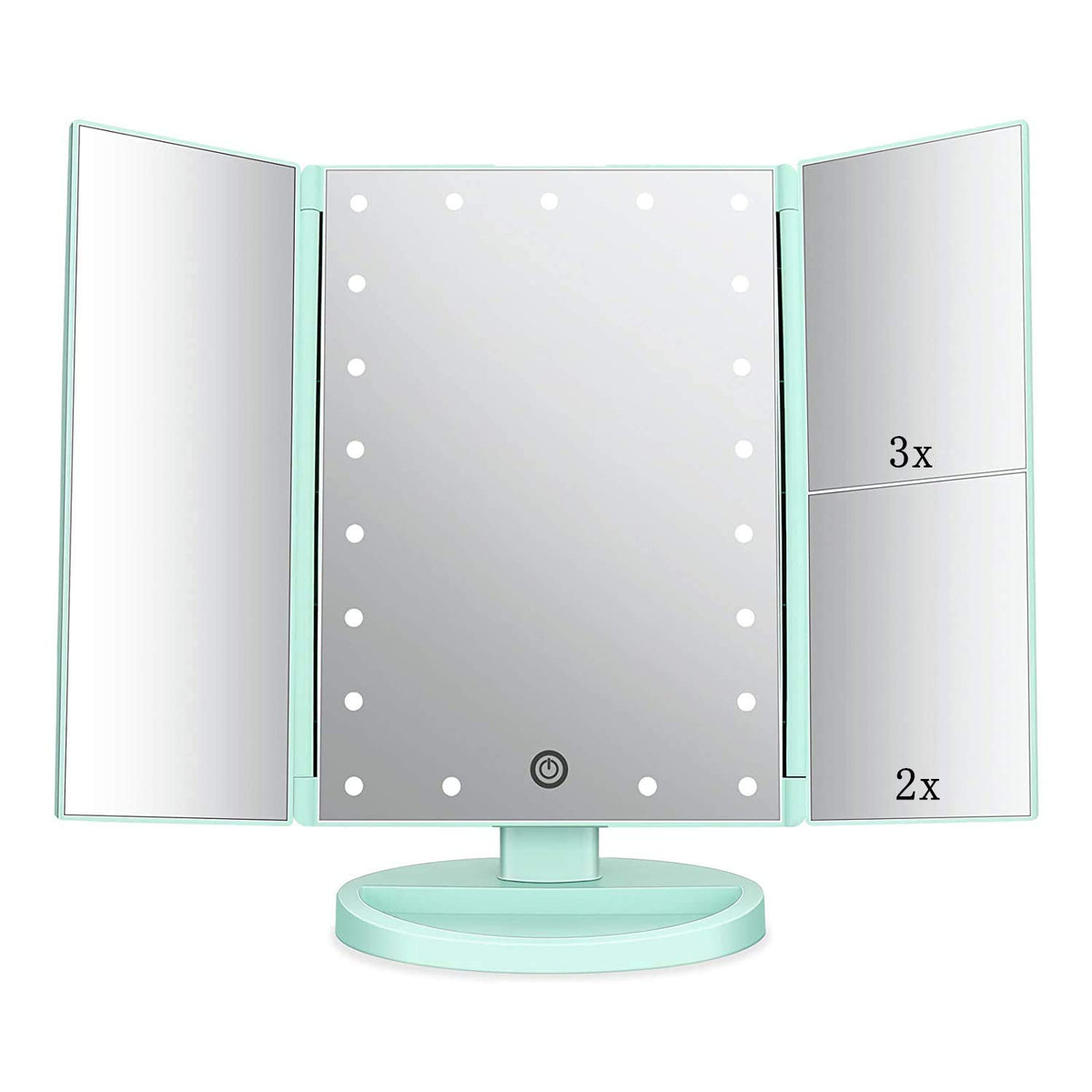 Flymiro Miroir tri-fold lumineux avec zoom 3x/2x pour un maquillage précis.