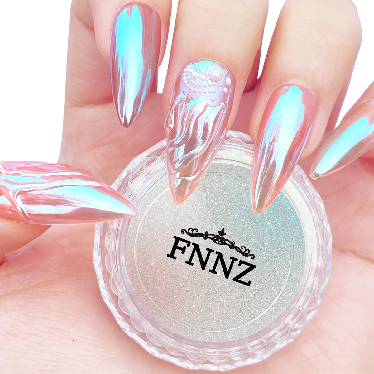 poudre fnnz licorne chrome reflets irisés pour ongles