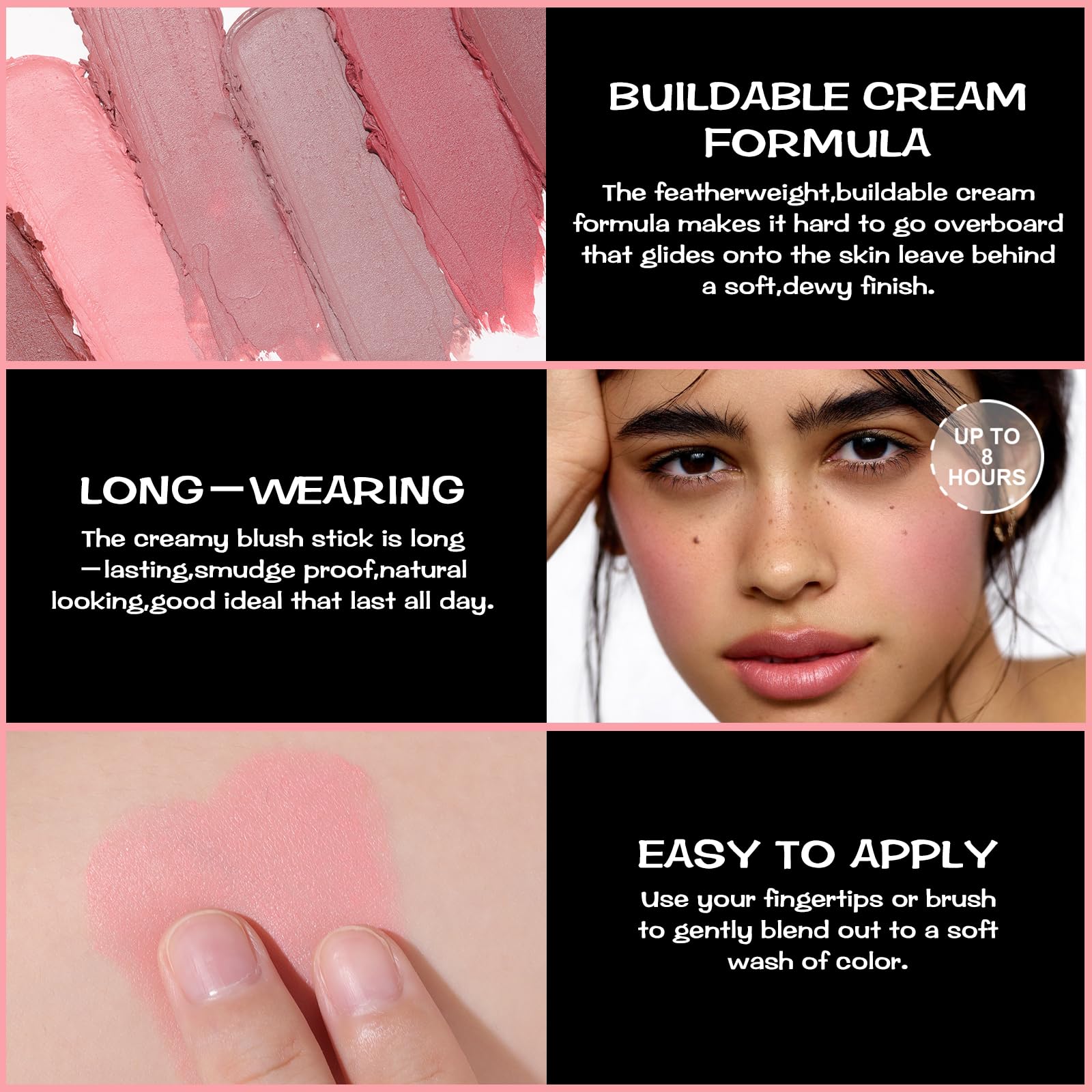 Échantillon BABY PINK sur la joue dévoilant la couleur satinée.