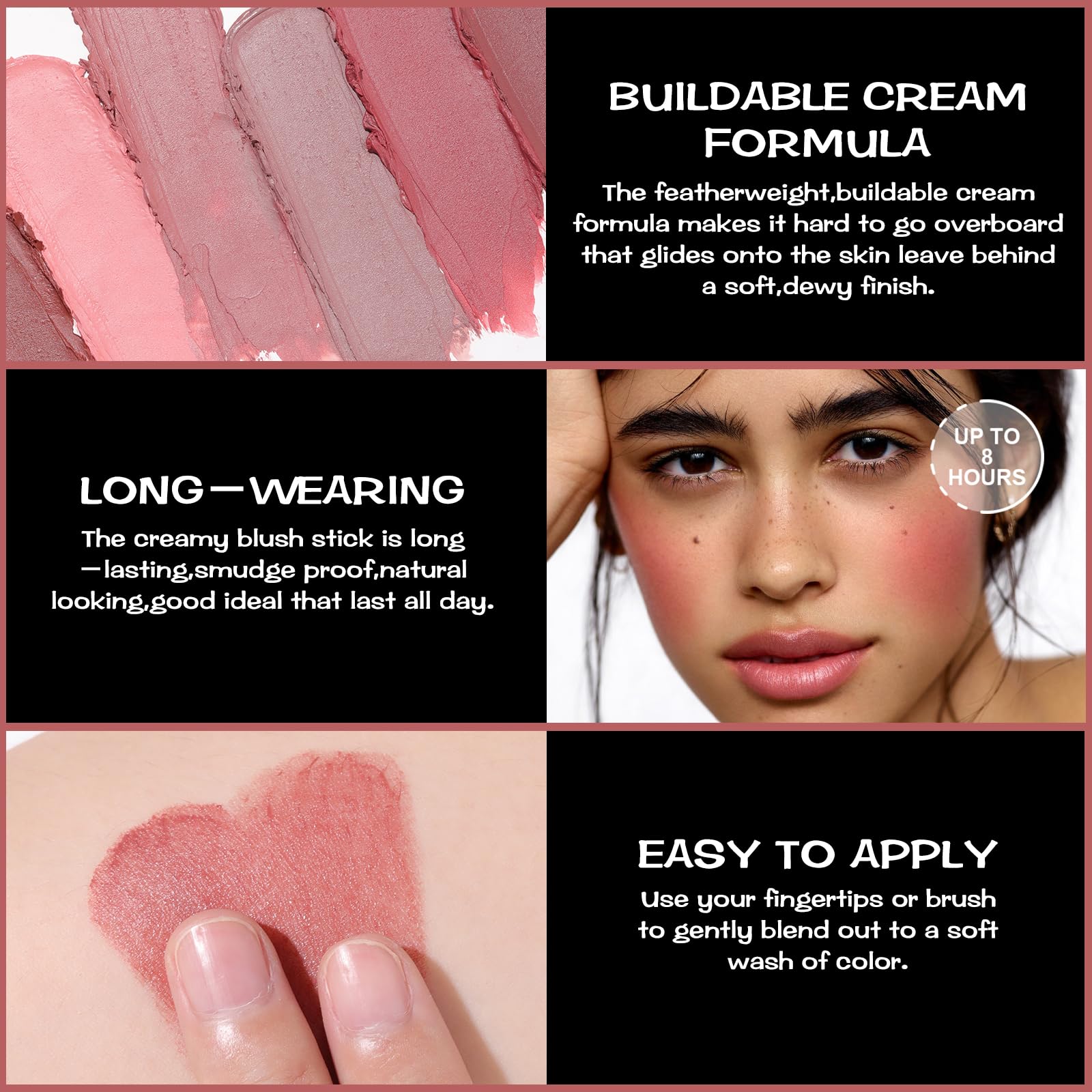 FOCALLURE Dark Rose sur les joues, couleur naturelle et longue tenue.