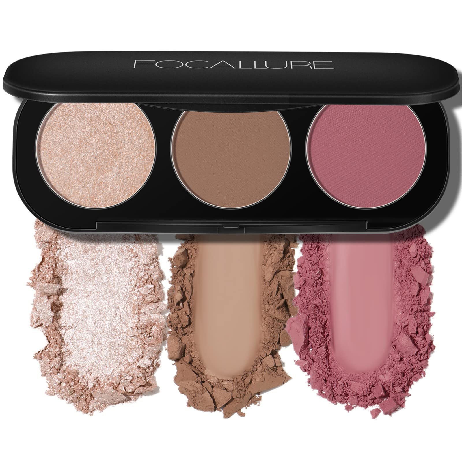 FOCALLURE palette 3 en 1 – vue d’ensemble pour un contouring polyvalent et durable.