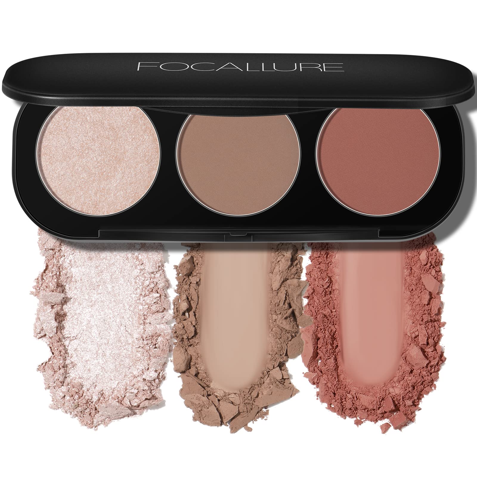 FOCALLURE palette 3 en 1 – blush et illuminateur pour un teint lumineux