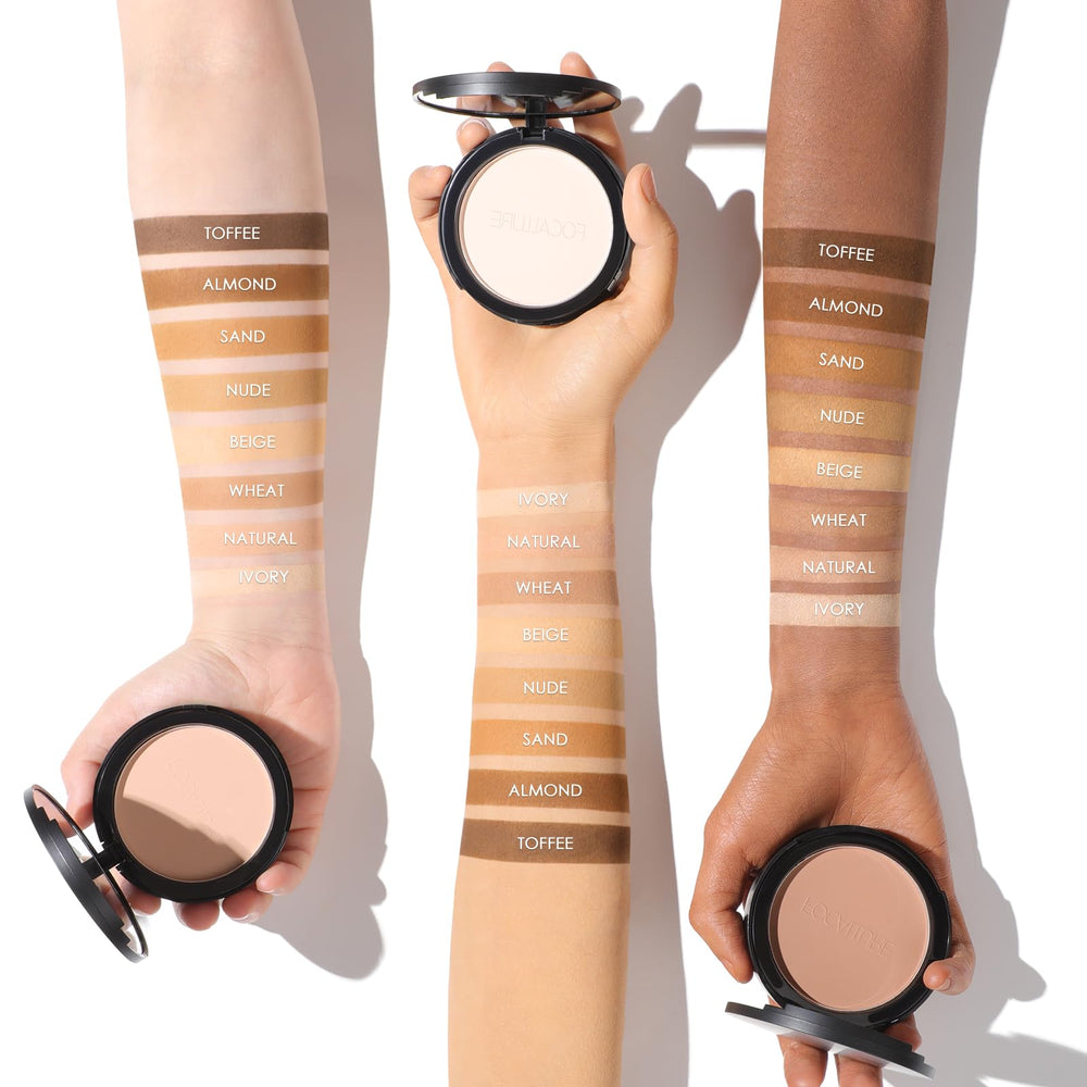 FOCALLURE Flawless Poudre Pressée: fini mat photo-prêt, parfait pour selfies.
