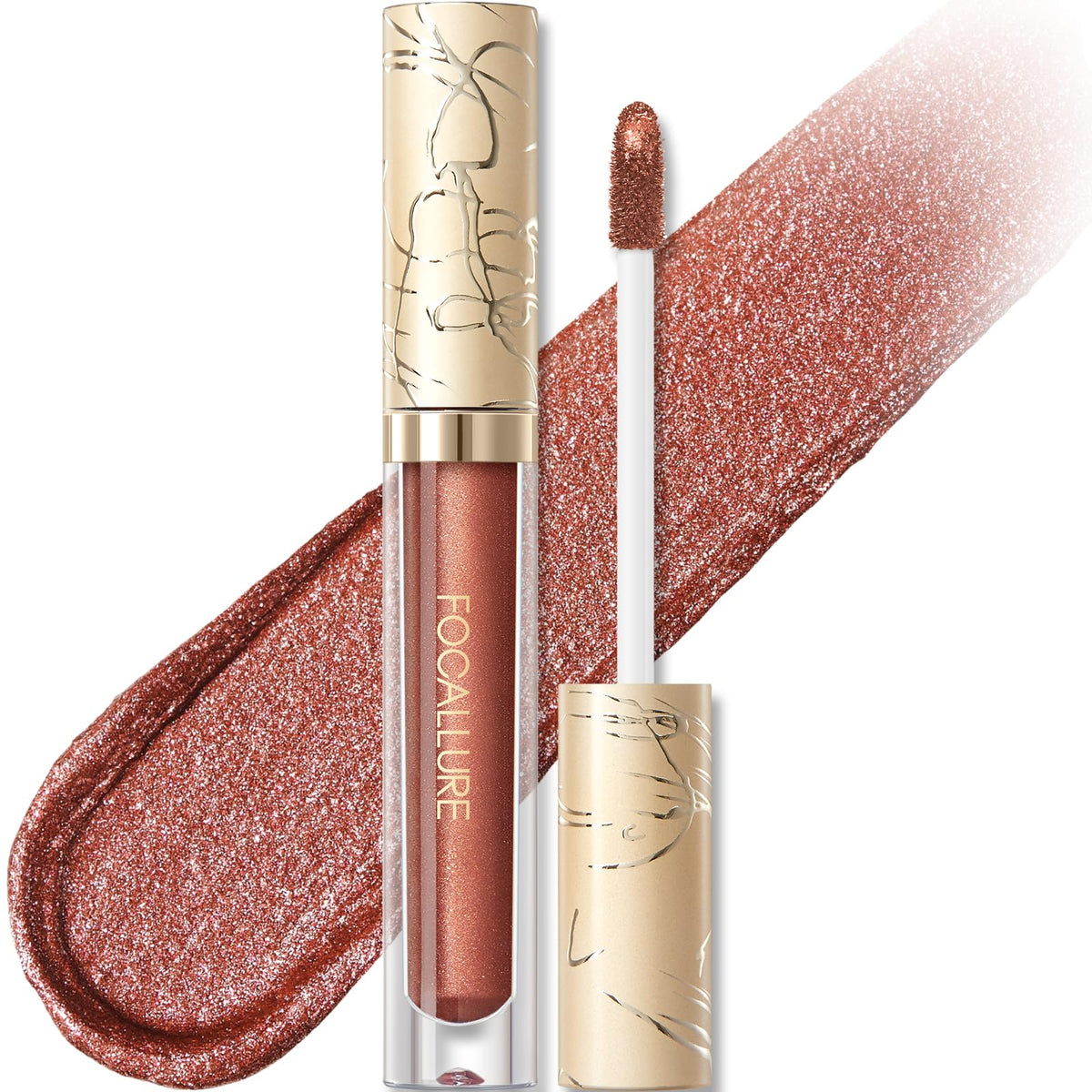 FOCALLURE rouge métallique liquide avec emballage éclatant, couleur intense et effet glamour.