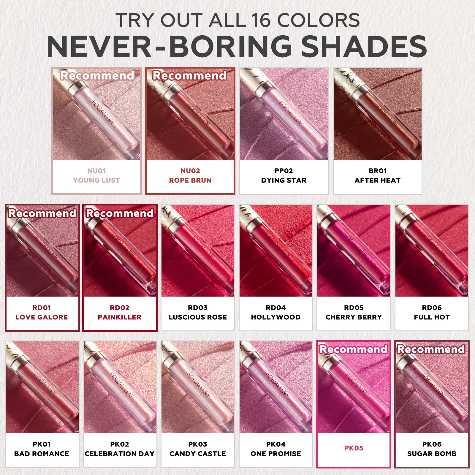 FOCALLURE PK05 rouge métallique liquide – couleur polyvalente pour yeux et lèvres