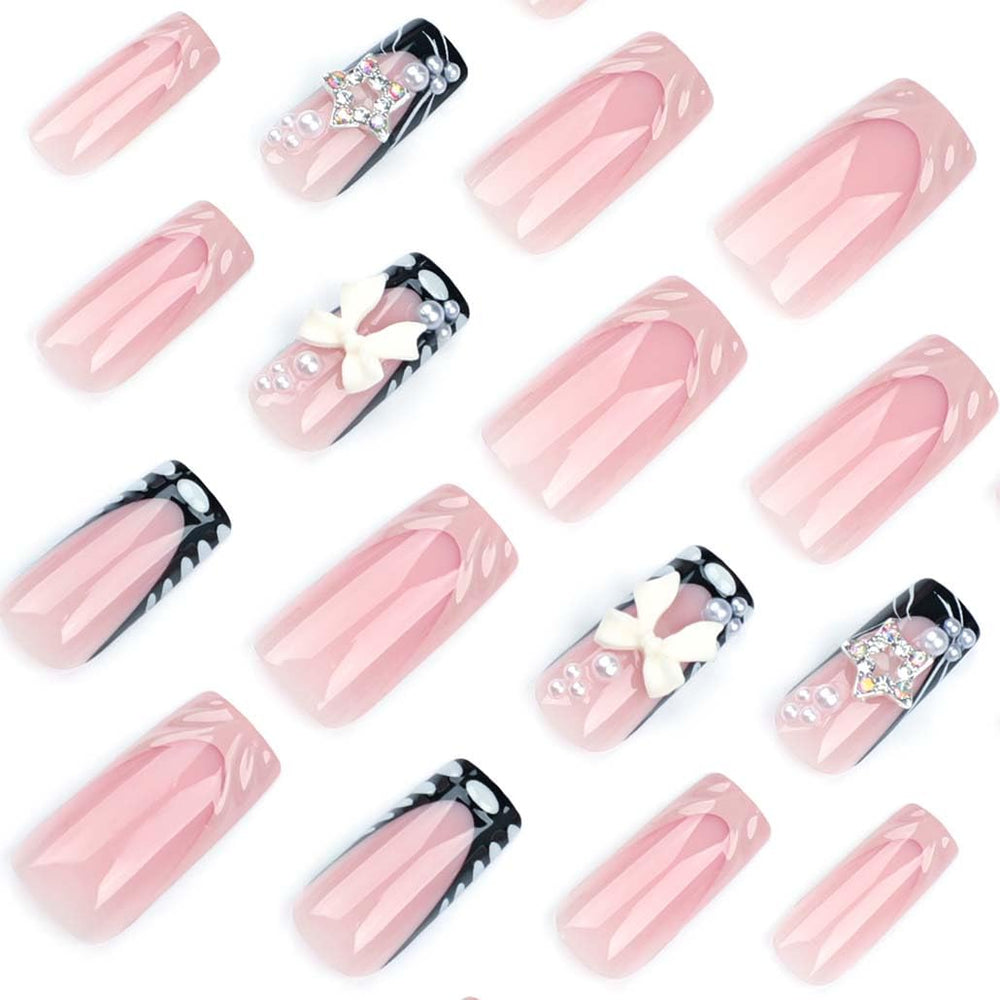 Ongles adhésifs Foccna, finition brillante rose, style élégant rapide