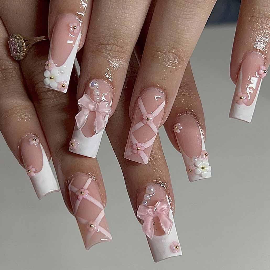 Foccna onglets autocollants roses avec paillettes carré, manucure rapide à domicile.