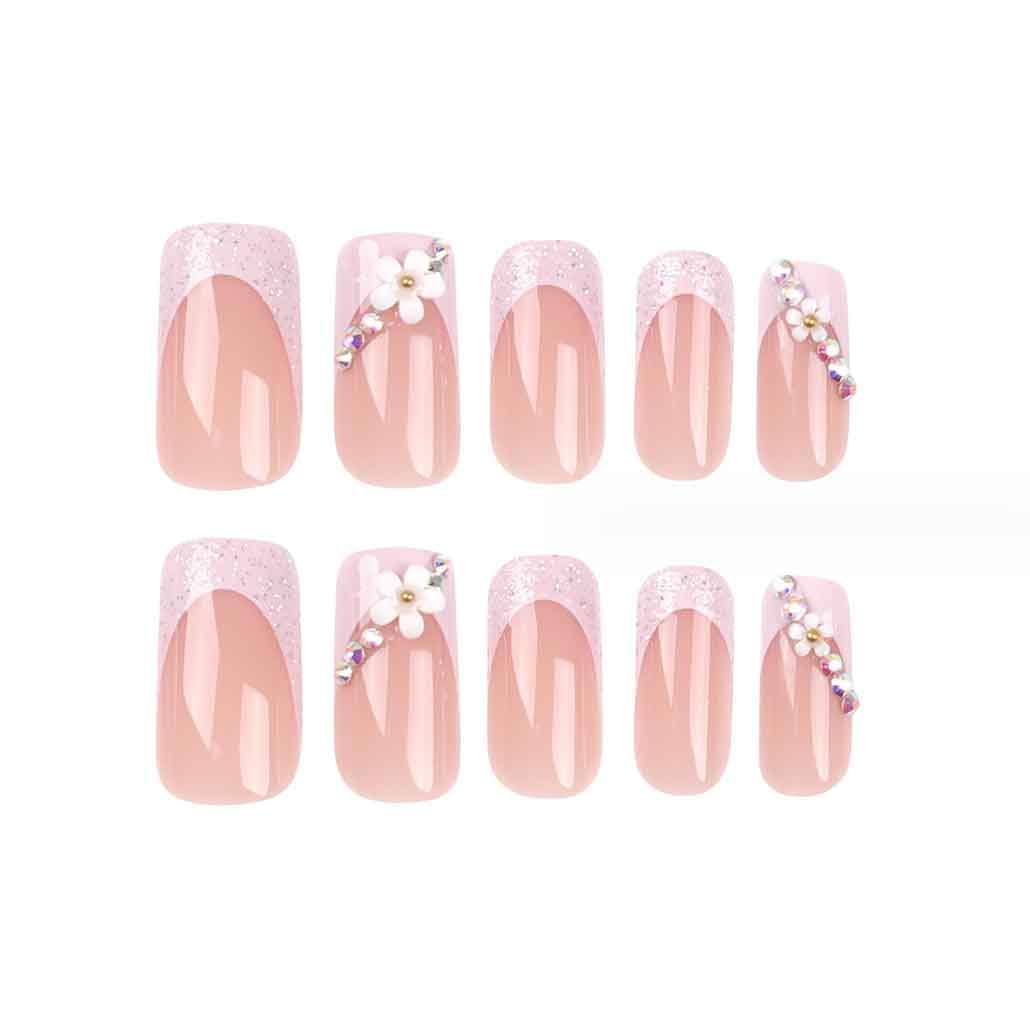 Ongles Foccna bling avec paillettes rose, effet étincelant.