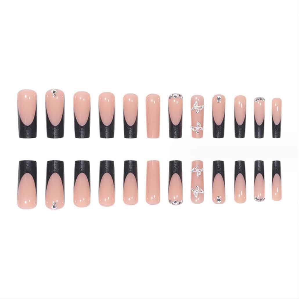 Ongles Foccna carré gloss noir pour une finition chic et rapide