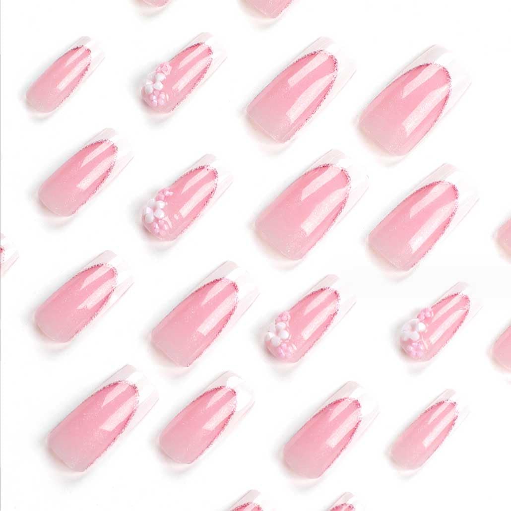 Ongles Foccna carrés longs avec paillettes pour un effet glamour durable.