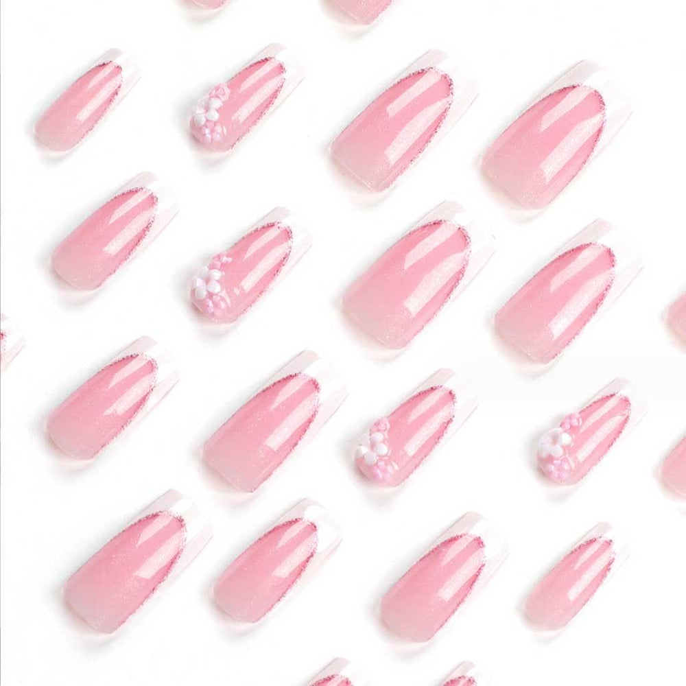 Ongles Foccna carrés longs avec paillettes pour un effet glamour durable.