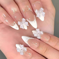Ongles Foccna presse amande moyenne en perle blanche, effet brillant 3D