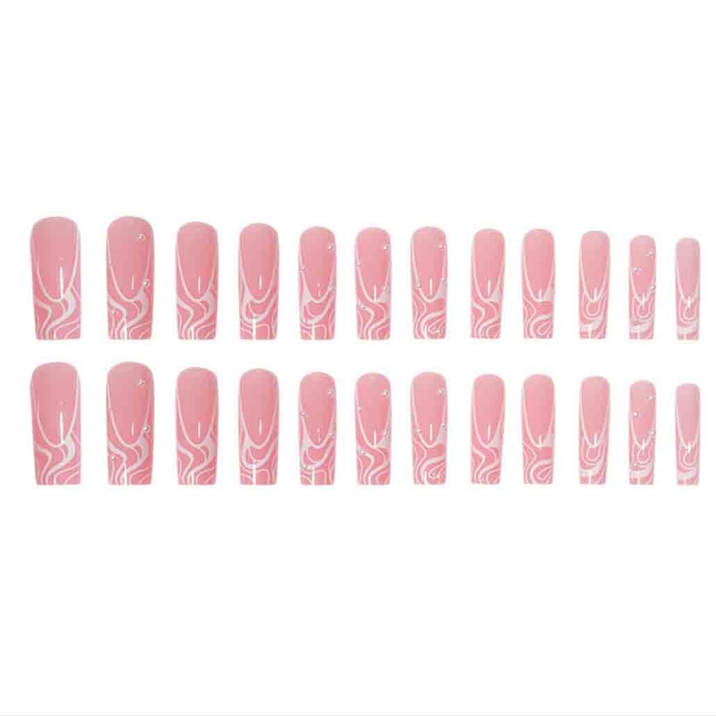 Ongles Foccna carré long perle rose, application rapide et élégante.