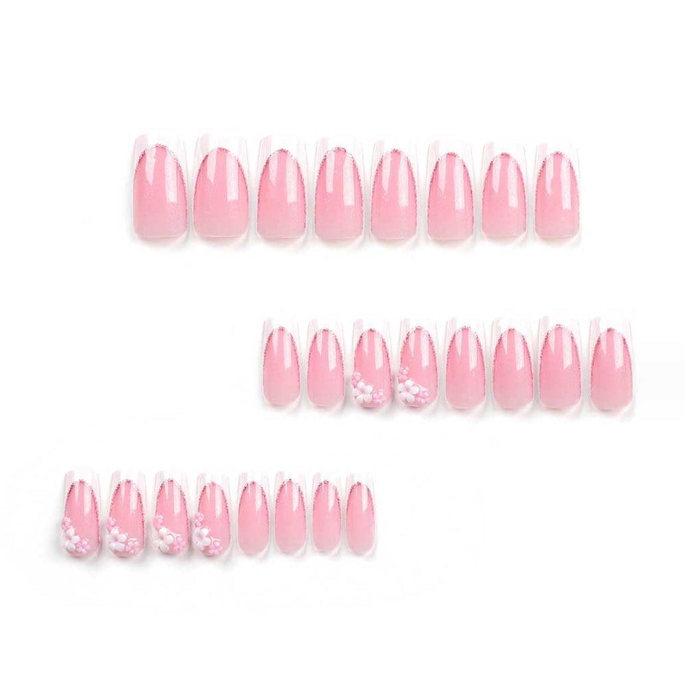 Ongles Foccna roses avec motif 3D fleur pour une allure romantique.