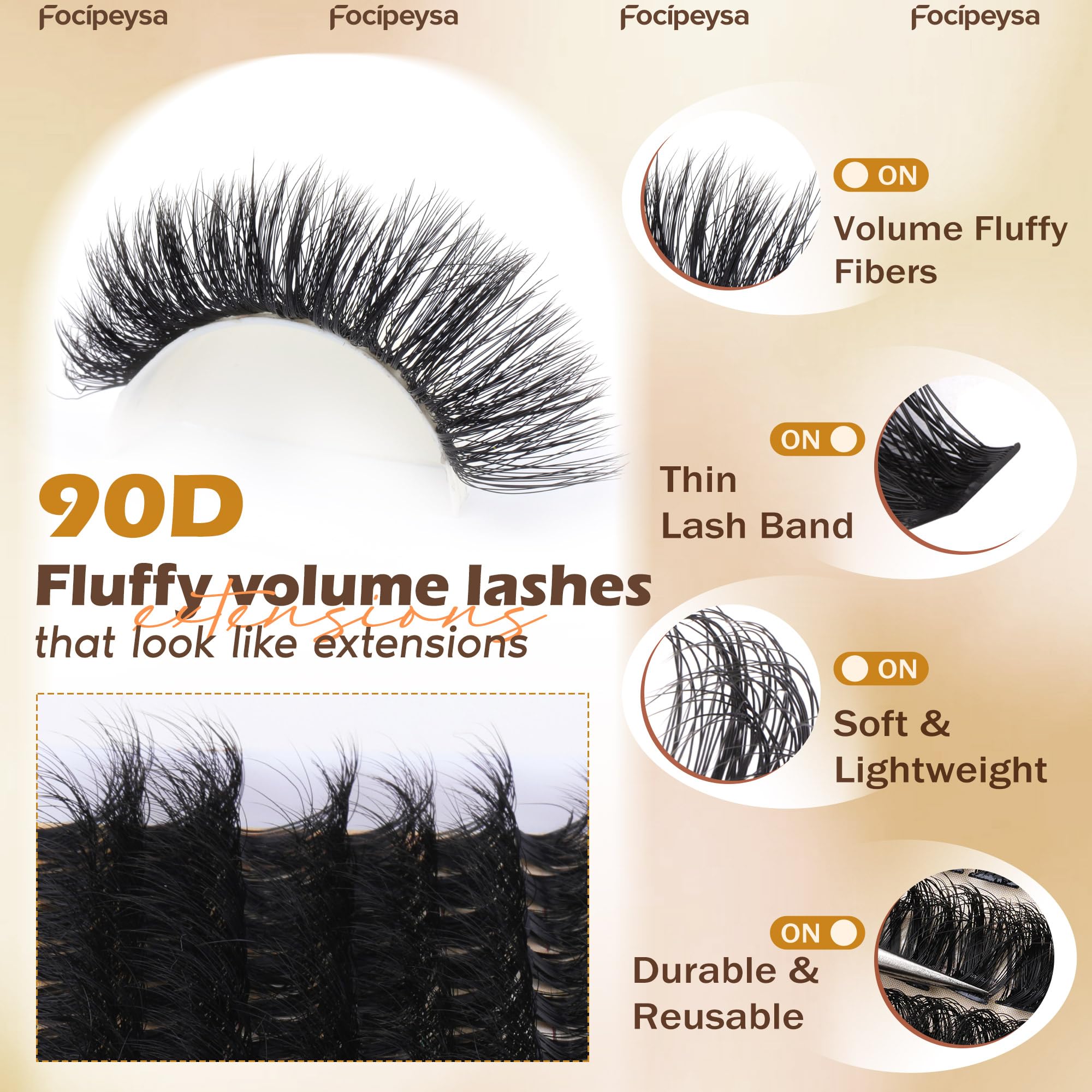 Focipeysa cils 90D 10-18 mm, pour un volume personnalisé.