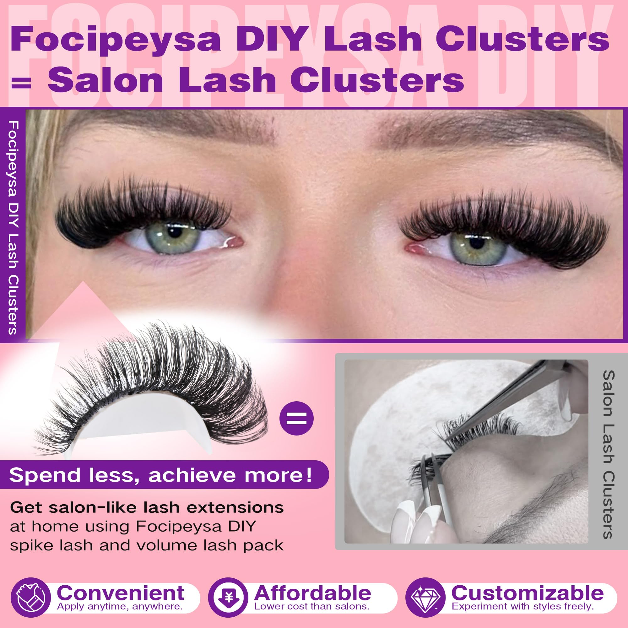 Focipeysa cils ensembles courbe D 10-18mm pour agrandir le regard