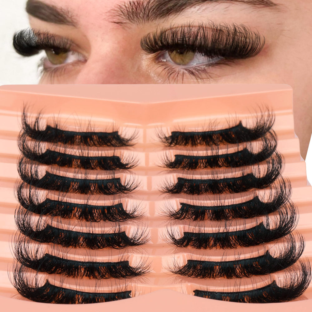 Cils Mink Wispy Focipeysa, ensemble de 7 paires pour un regard naturel et glamour.