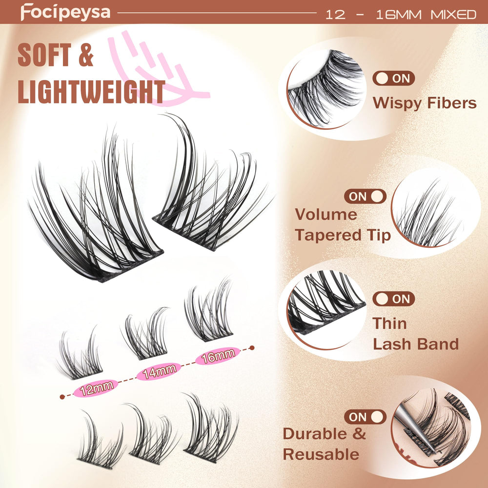 Clusters cils spikes 10-16 mm pour densité personnalisable.