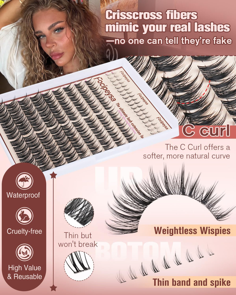 Focipeysa clusters-cils-wispy-resistants-eau : tenue fiable malgré l'humidité.